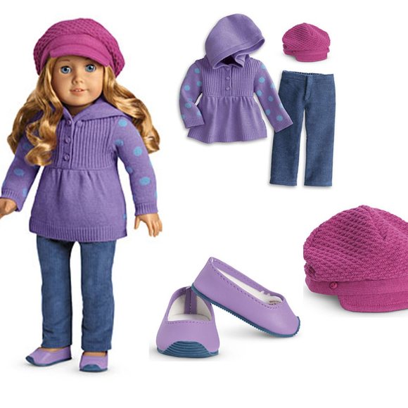 New AG American Girl Doll 18" Outfit Casual Chic Sweater Purple Polka Dot Pink